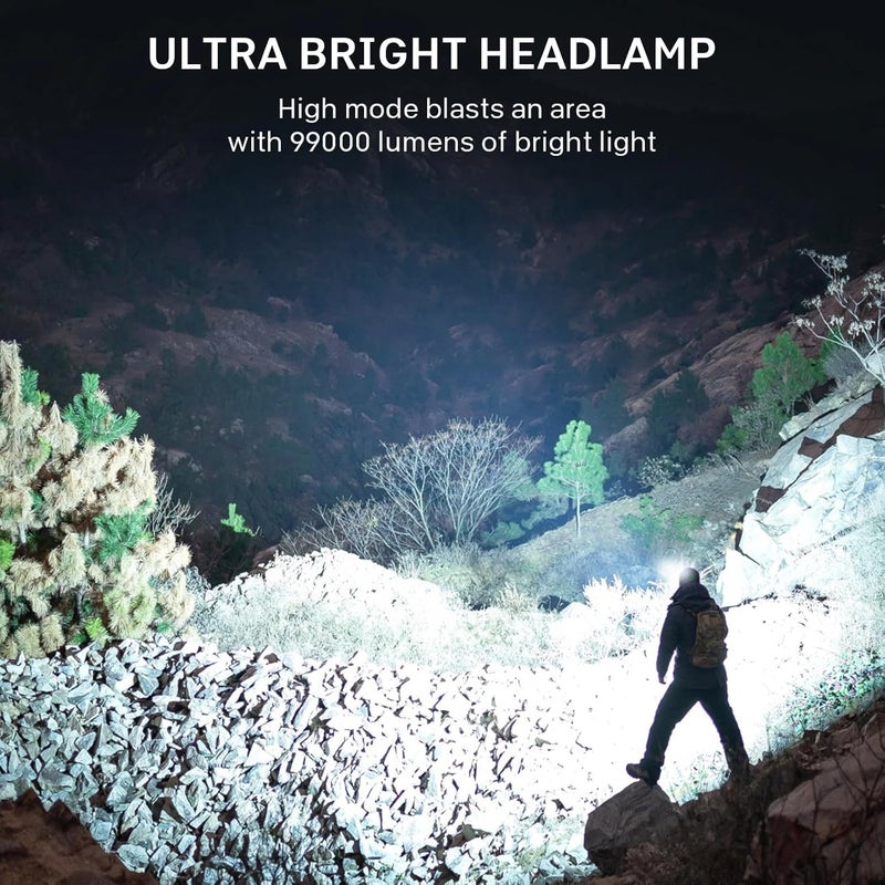 azamine Rechargeable Headlamp Super Bright 99000 Lumens, LED Head Lamp with 3 Modes, 90° Adjustable Head Lights for Forehead, IPX6 Waterproof HeadLamps for Adults Camping Hunting Hiking - Image 2